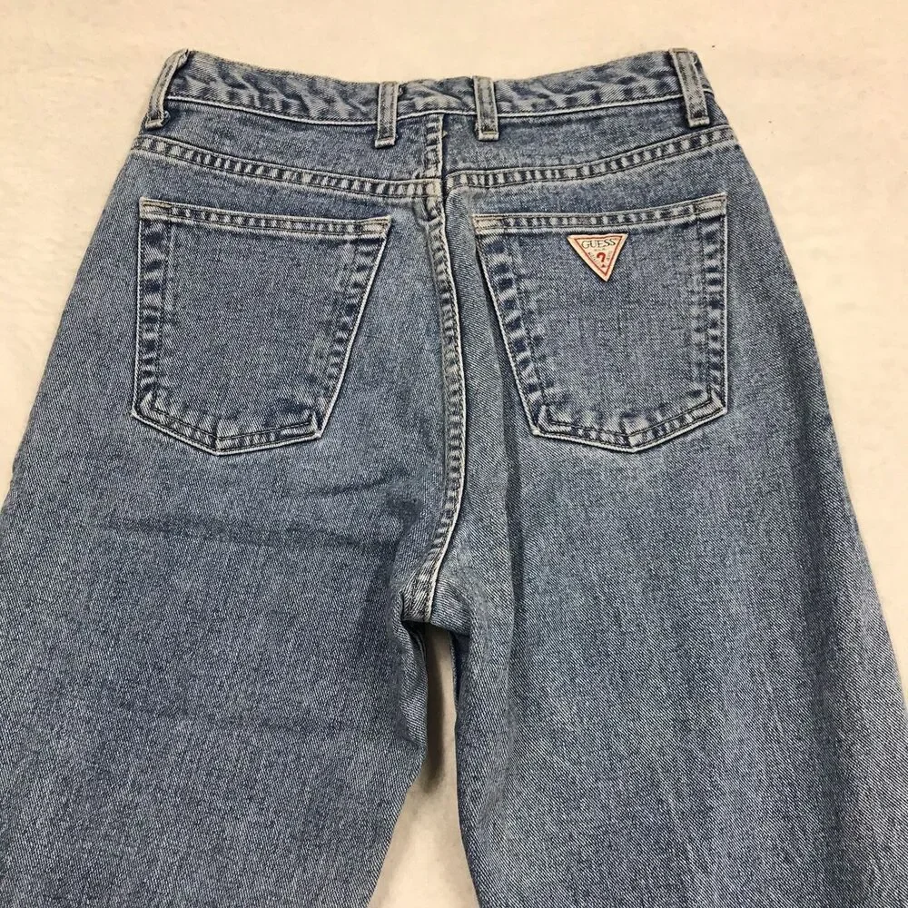 Vintage GUESS 1050 Jeans Women 28x30 Light Acid Wash Blue Denim USA Made Taper